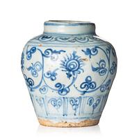 A small blue and white jar, Ming dynasty, circa 1500.