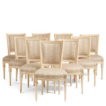 63. A set of nine Gustavian chairs by A Hellman (master in Stockholm 1761-94) and E Ståhl (master in Stockholm 1794-1820).