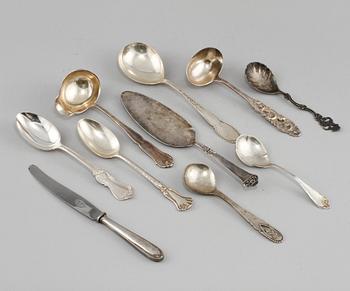 PARTI BESTICK, 10 delar, silver, 1800 och 1900-tal. Total vikt 387 g.