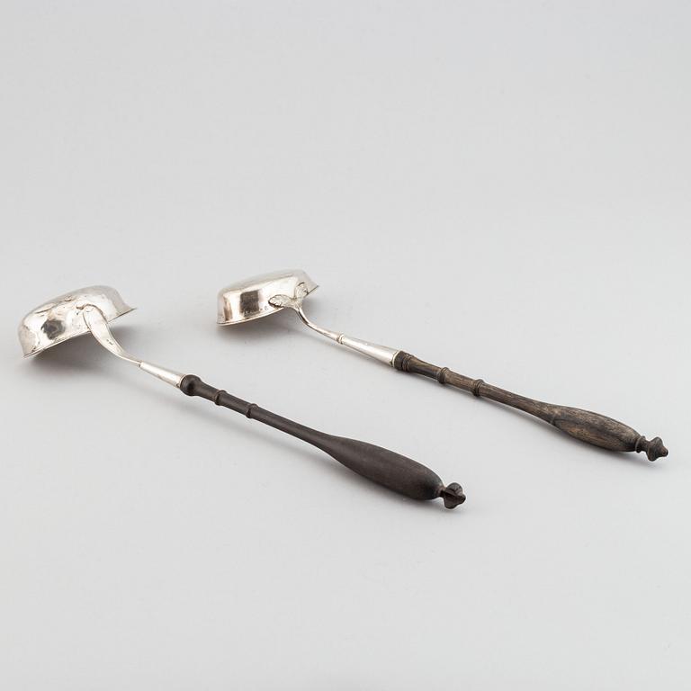 Two swedish silver soup ladles, including Nils Tornberg, Linköping 1801.