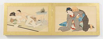 A Japanese Shunga album, ink an colour on silk, Japan, Meiji period (1868-1912).