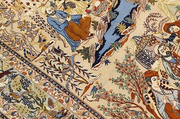 A Figural Isfahan carpet, part silk, 238 x 160 cm.