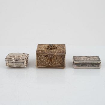 Three Silver Boxes, including Holland circa 1900.