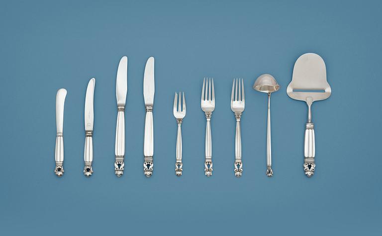 A Johan Rohde set of 46 pcs of 'Acorn' flatware, Georg Jensen, Copenhagen 1945-77.