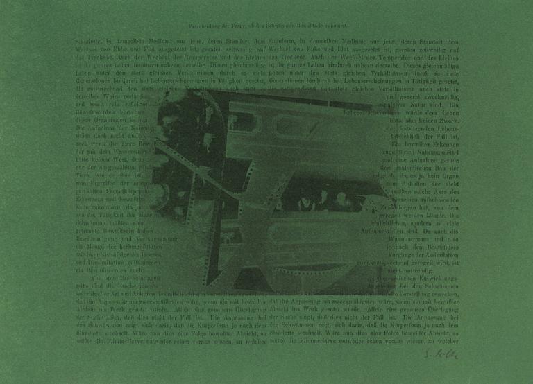 SIGMAR POLKE, Offset på grönt papper med applikation av filtpulver, 1973, signerad.