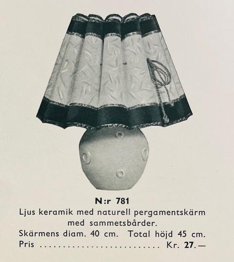 Bjerkås, bordslampa, modell "781", Göteborg, 1930-tal.