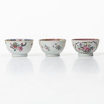 A group lot of 11 Chinese cups, Qing dynasty, Qianlong (1736-95).