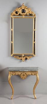 SPEGEL MED KONSOLBORD, rokokostil, 1900-talets mitt.