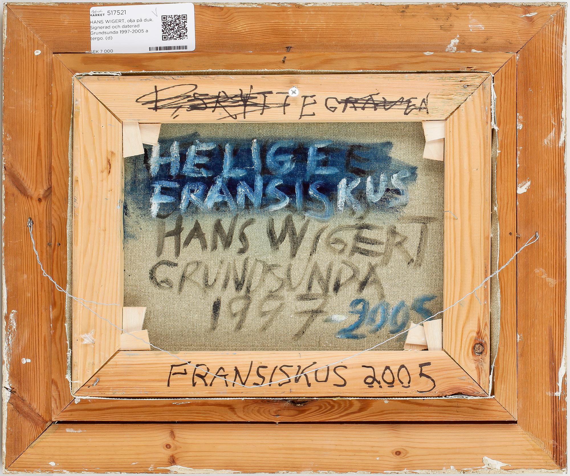 HANS WIGERT, olja på duk. Signerad och daterad Grundsunda 1997-2005 a tergo.