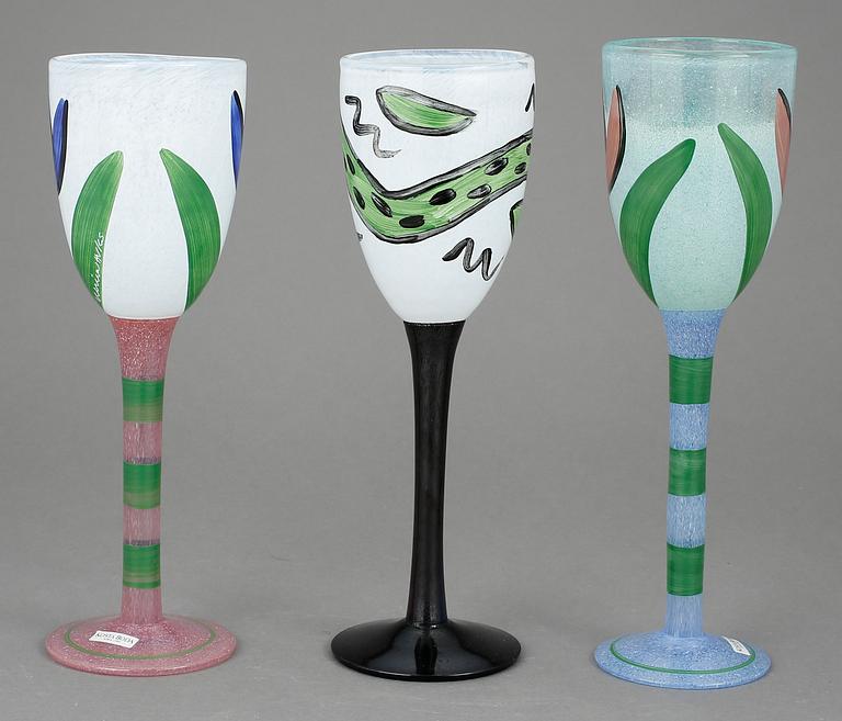 POKALER, 3 st, glas, Ulrica Hydman-Vallien, Kosta Boda.