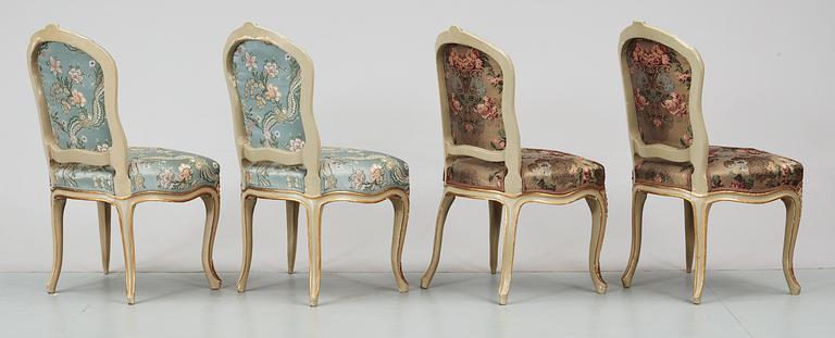 A set of four Swedish Rococo 18th Century chairs.