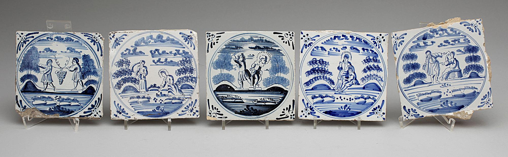 KAKELPLATTOR/FLIS, fajans, 10, st Delft, 1700-tal.