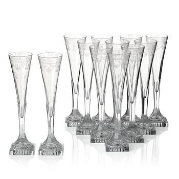 A set of 12 late Gustavian champagne flutes, circa 1800.