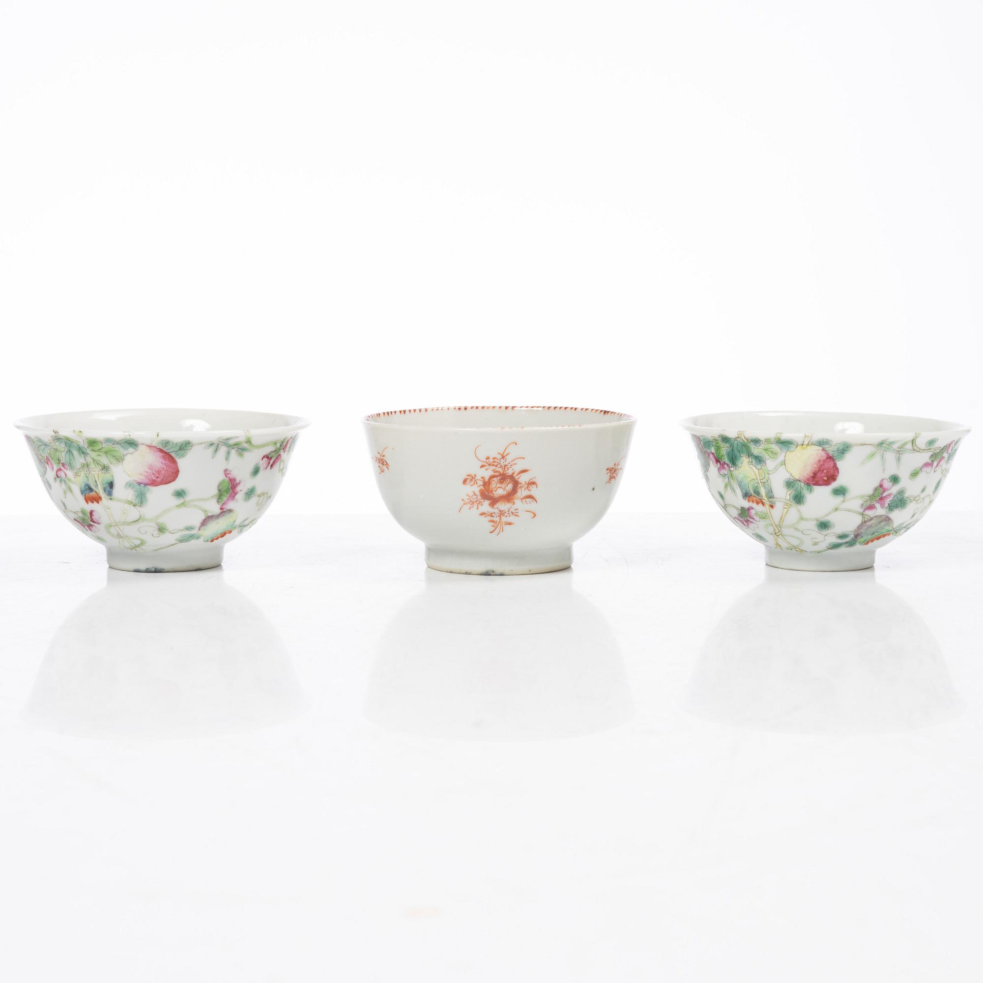 Thirteen porcelain cups, China, mostly 18th century.