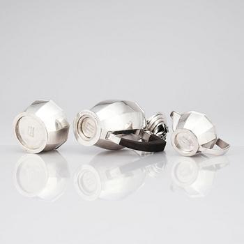 Atelier Borgila, kaffeservis, tre delar, Stockholm, 1947, gesällprov av K-E Löfman, sterling silver.