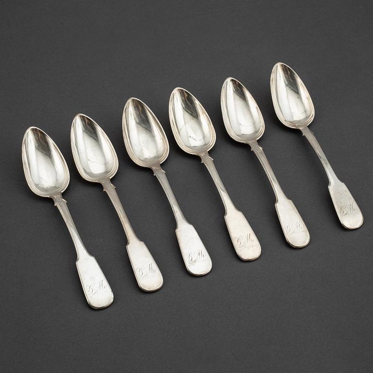 6 russian silver spoons, S:t Petersburg 1846.