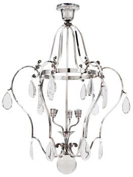 An Elis Bergh silver plated chandelier by C.G Hallberg, Sweden 1920's.