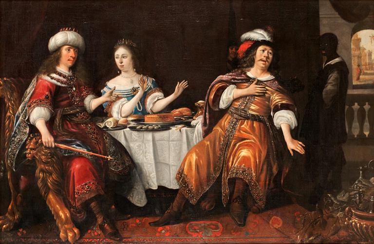 Anthonie Palamedesz., Gammaltestamentlig scen med Ester, Haman och Ahasverus.