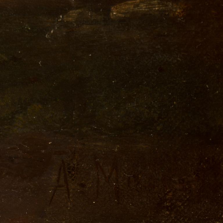 OKÄND KONSTNÄR, olja på dubblerad duk, monogramsignerad. A.M. 1800-tal.