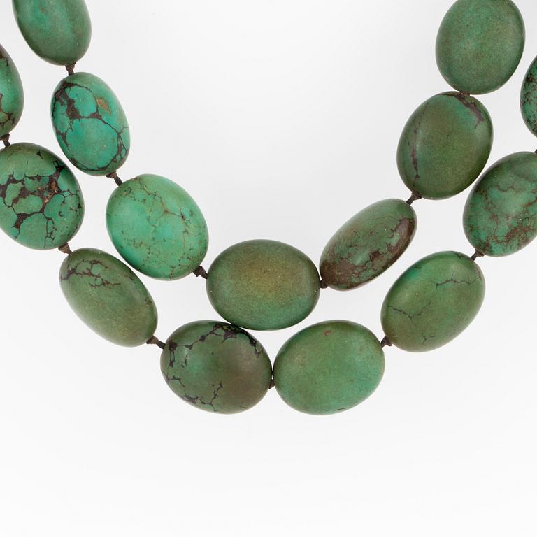 NECKLACE, turquoise, two-strands.