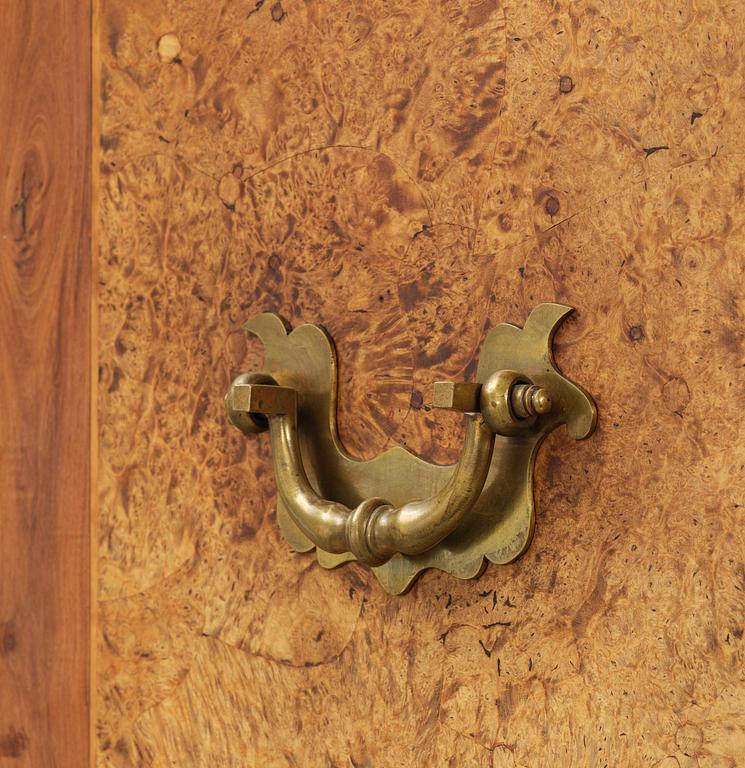 A Swedish late baroque burr-alder cabinet, first part 18th century.