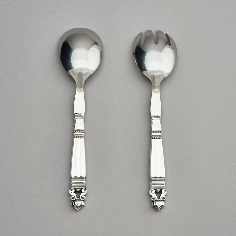 Georg Jensen, a pair of sterling silver sallad-cutlery, design Johan Rohde, Copenhagen after 1945.