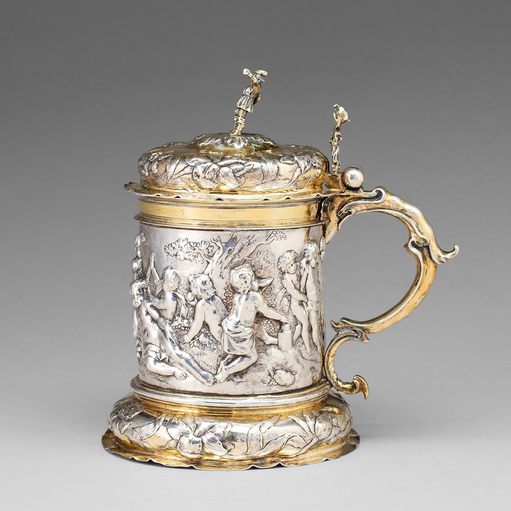 Peter Ohr I (Öhr) dryckeskanna, silver, Hamburg (verksam 1649-1662), barock.