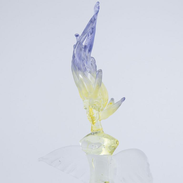 Kjell Engman, a 'Maidenhood Yellow' glass sculpture, signed, limited edition of 100, Kosta Boda.