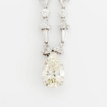 An 18K white gold necklace set with a pear shaped diamond weight ca 7.50 cts quality ca K/L i.