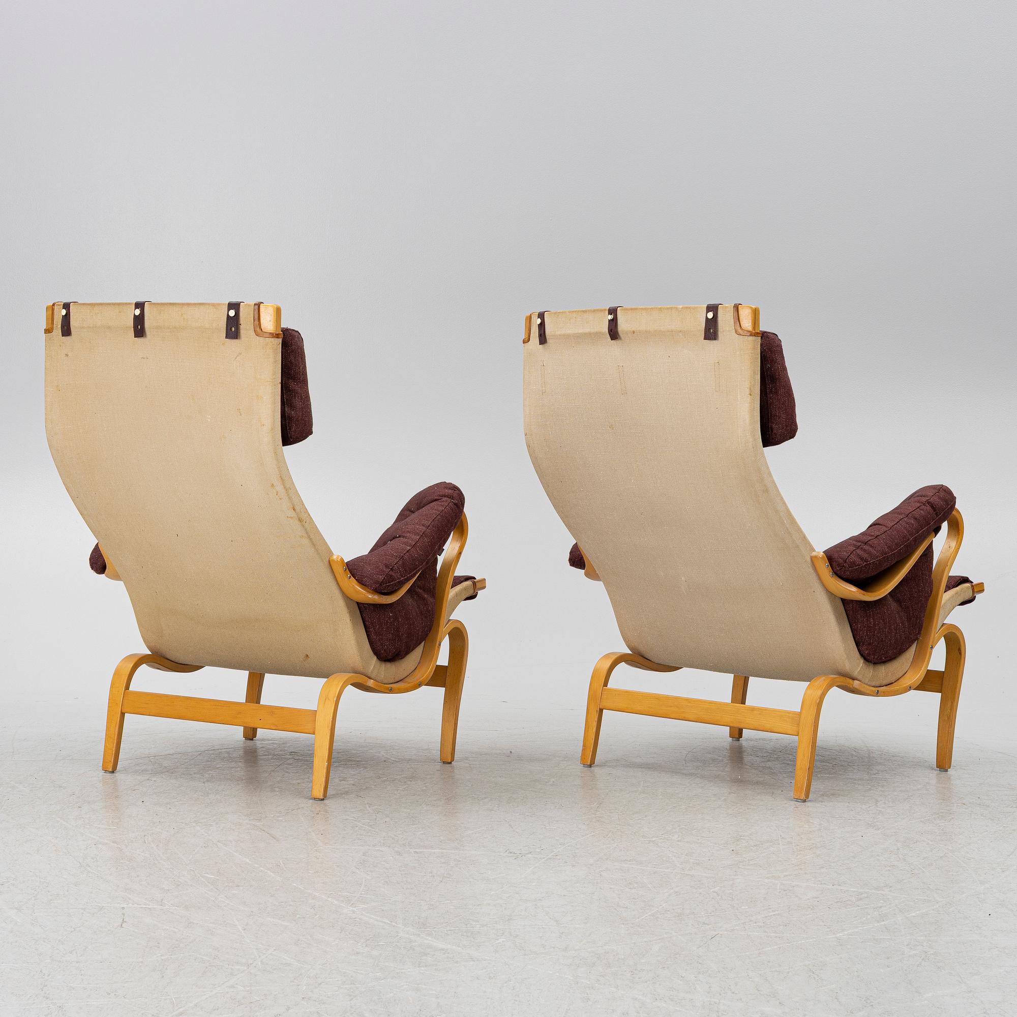Bruno Mathsson, Armchairs, a pair, "Pernilla", Dux, late 20th century.