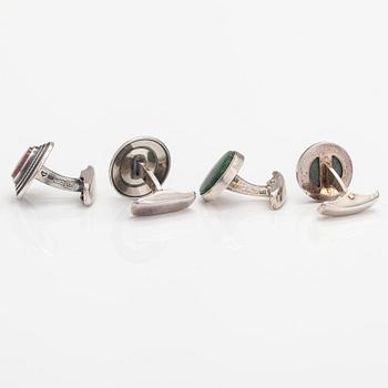 Börje Rajalin, Manschettknappar, 2 par, sterlingsilver, rodoniter och krommarmor. Kalevala Koru, Helsingfors.