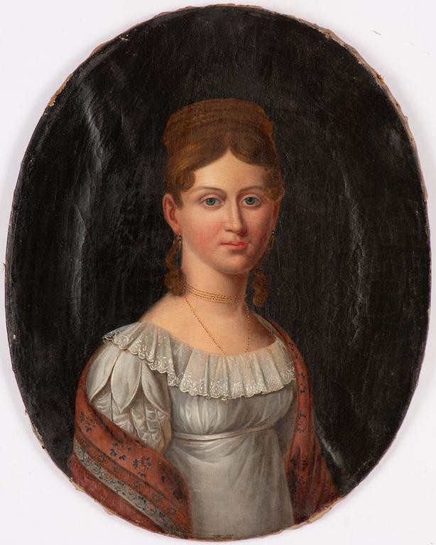 Unknown artist, early 19th century, Young woman with red shawl.