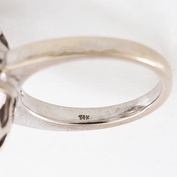 Ring, 14K white gold, morganite and diamonds.