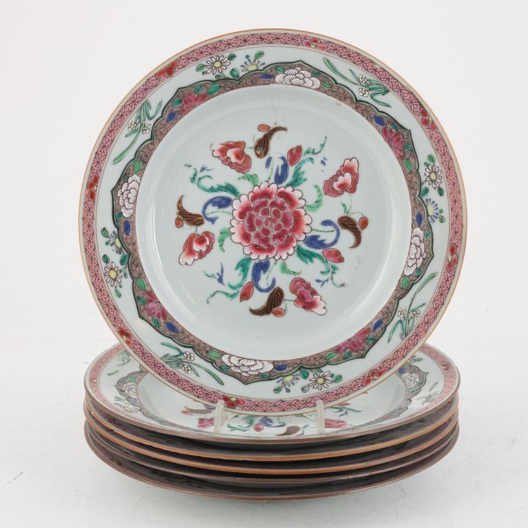 Tallrikar, sex stycken, kompaniporslin, Kina, Qingdynastin, 1700-tal.