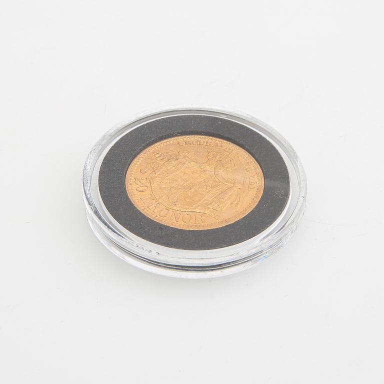 Gold coin Sweden, Oscar II 20 kr, 1884.