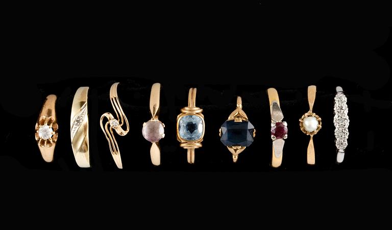 RINGAR, 9st, mestadels 18k guld. Totalvikt 18,9g.