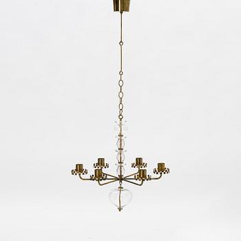 Erik Höglund, probably. A glass and brass chandelier, mid 20th Century.