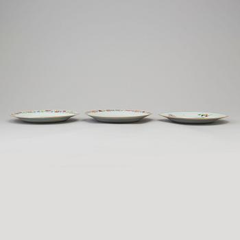 Three famille rose export porcelain plates, Qing dynasty, Qianlong (1736-95).