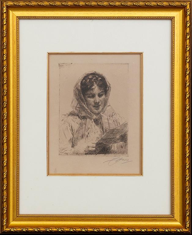 Anders Zorn, a sigend etching from 1913.