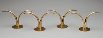 LJUSSTAKAR, 4 st, mässing, "Liljan", Ivar Ålenius Björk för Ystad-Metall, 1900-tal.