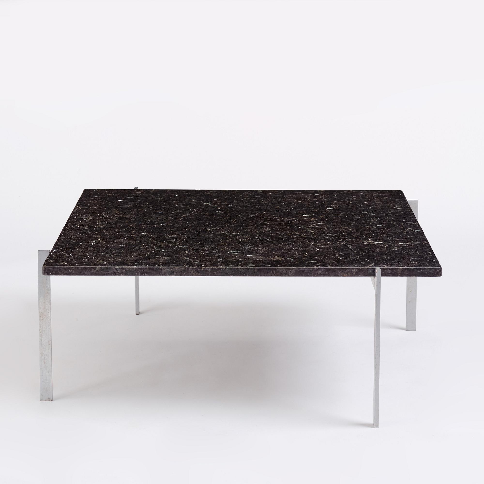 Poul Kjaerholm, a 'PK61' labradorite/larvikit stone top sofa table, edition E Kold Christensen, Denmark, early 1960s.