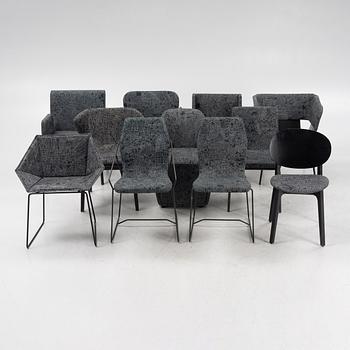 Claesson Koivisto Rune, 11 chairs and armchairs, various models, upholstered in the fabric "Metropolis", from the 2000s.