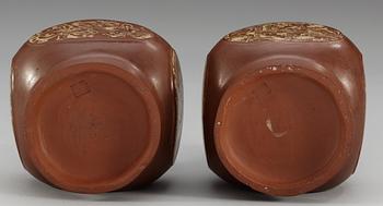 A pair of yixing ware vases, Qing dynasty. (1644-1912).