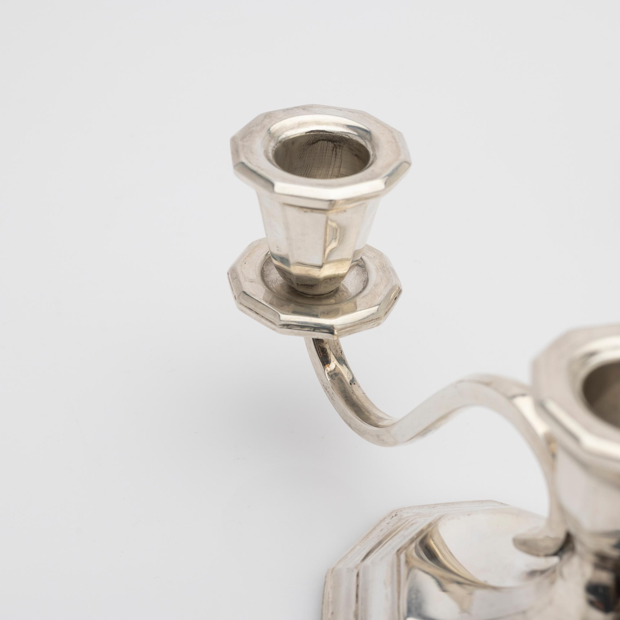 Candelabra, a pair, + candlestick, silver, 20th century.