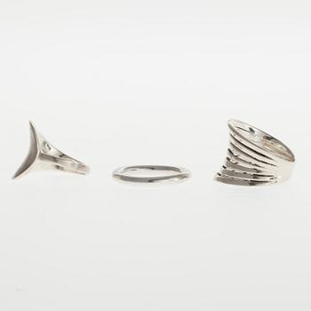 RINGAR, 3 st, sterling silver, bl.a. Jalo, 1900-talets slut.