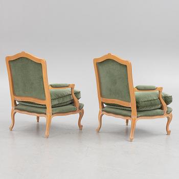 Armchairs, a pair, Rococo style, second half of the 20th century.