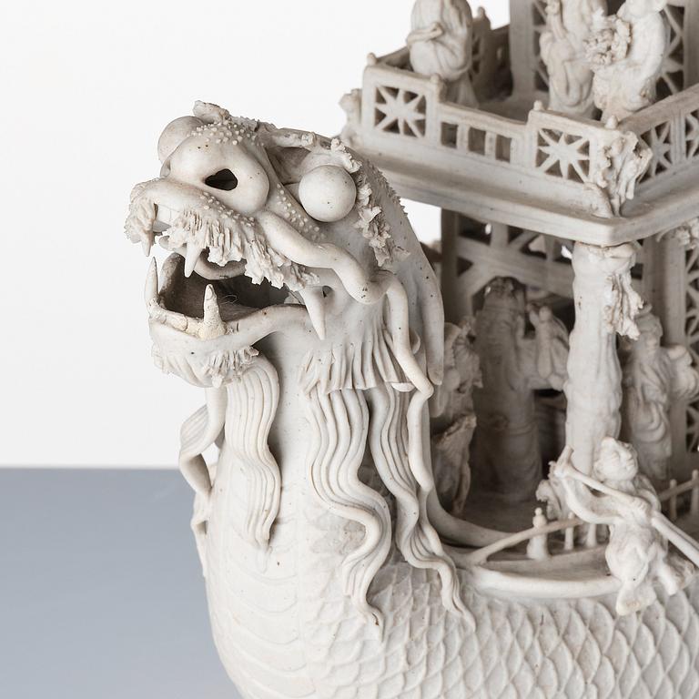 A white biscuit Dragon Boat, Qing dynasty, 19th Century.