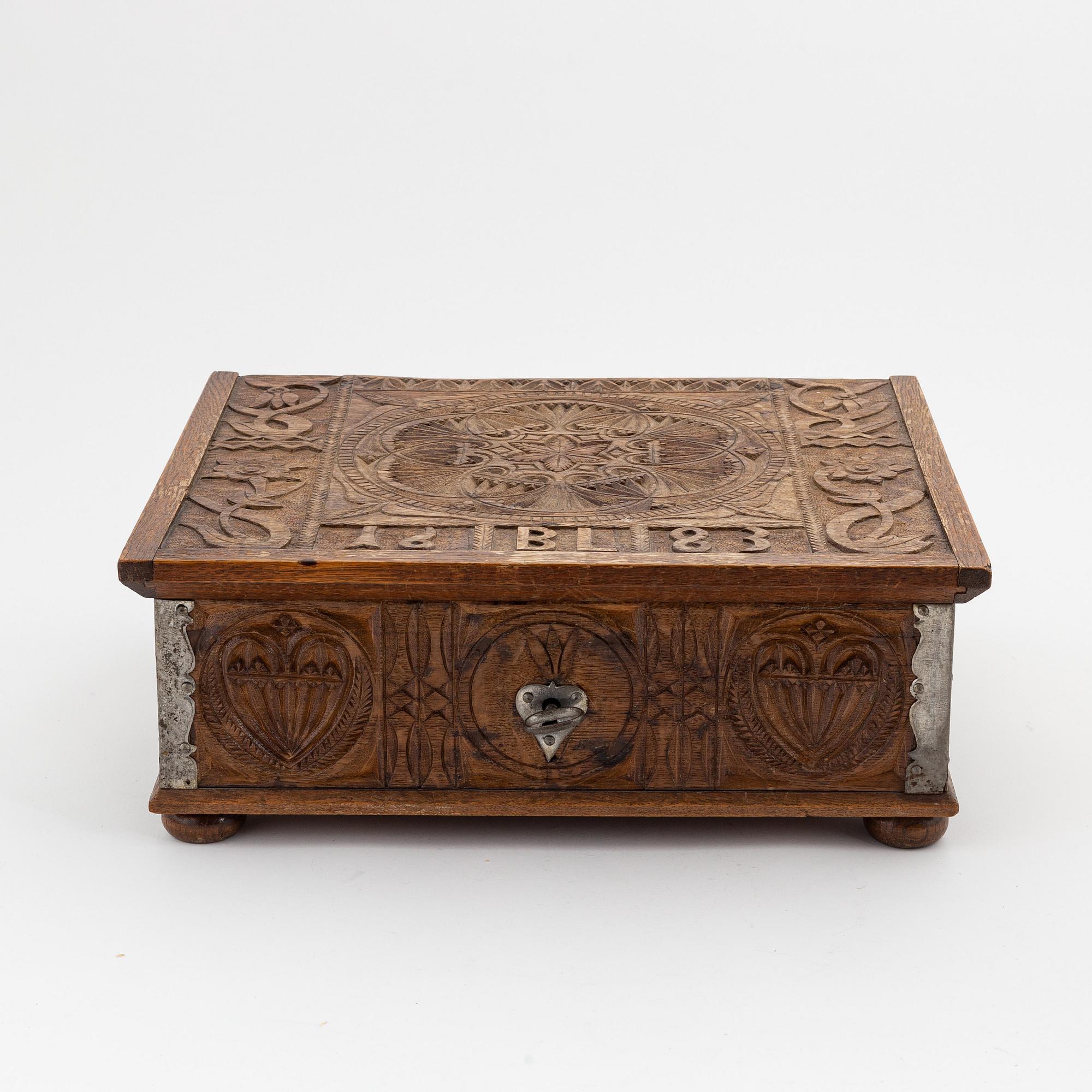 A Swedish baroque oak chest, presumably Westrogothia, dated 1683.