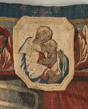 A TAPESTRY, tapestry weave, ca 299,5 x 212,5 cm, signed FOVRUIERES, 
DELANRIEVE.M.R.DABUSSON, Aubusson 17th century.