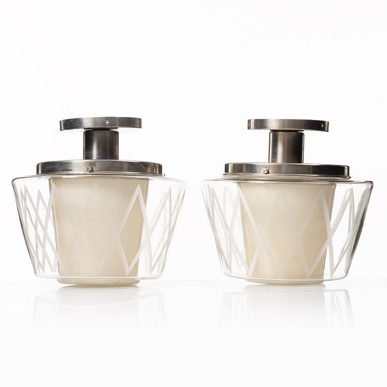 Harald Notini, taklampor, ett par, modell "11197", Arvid Böhlmarks Lampfabrik, Stockholm, 1940-tal.